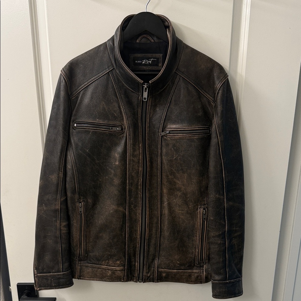 Black Rivet Leather Brown Distressed Motorcycle Jacket